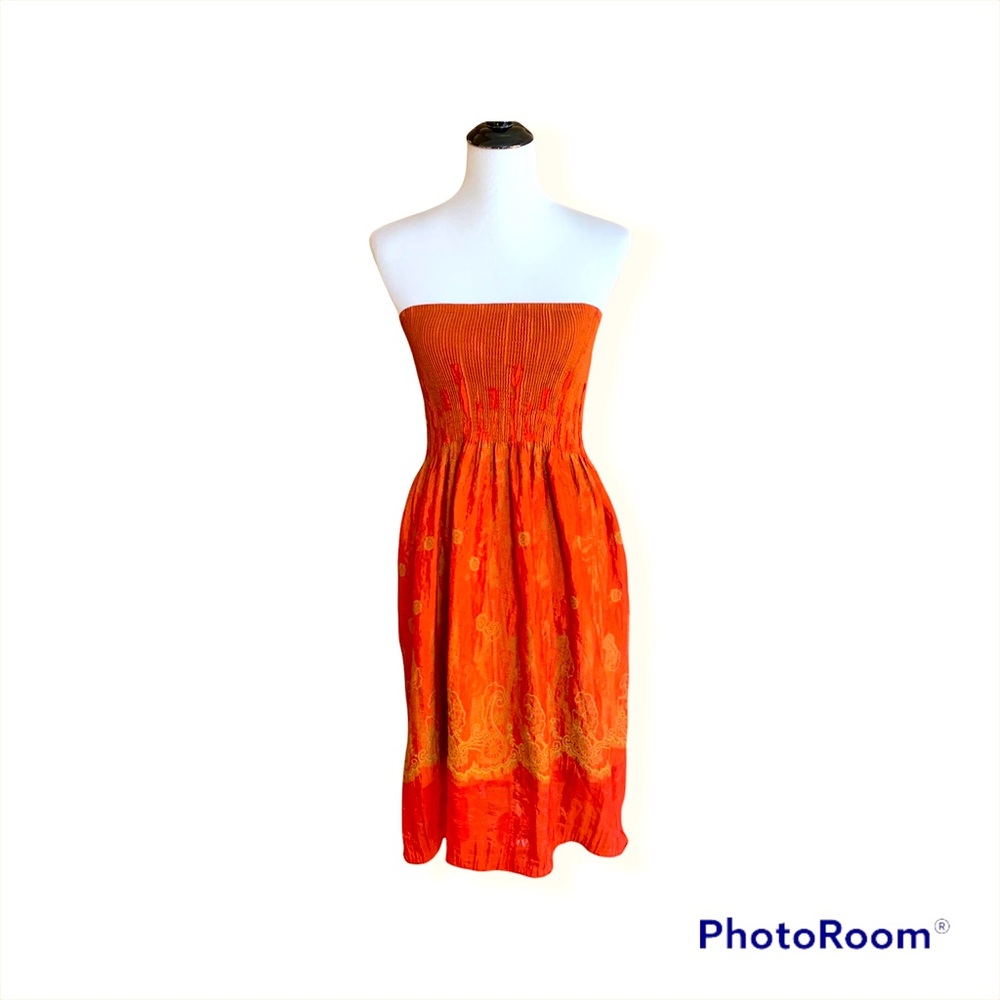 Lapis Orange Strapless Short‎ Casual Dress
